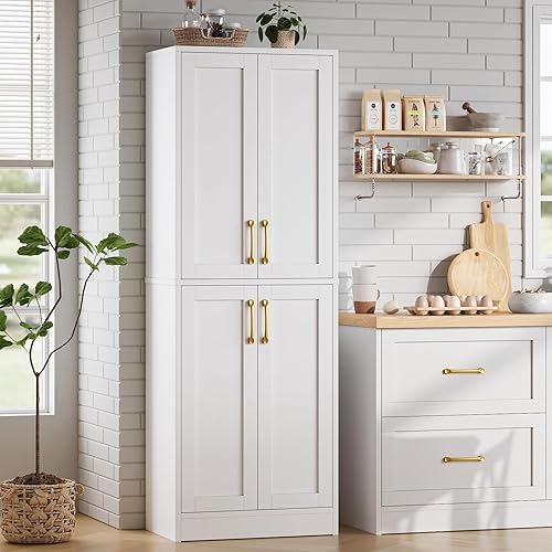 WISSEN WOOD HP11100 4-Door Freestanding Tall Pantry Cabinet, Pantry - Kitchen Pantry Cabinet with 4 Doors and Adjustable Shelves, Tall Black Cabinet Freestanding Storage Cupboard for Dining Room Living Room, Laundry, Bathroom, Made in Vietnam