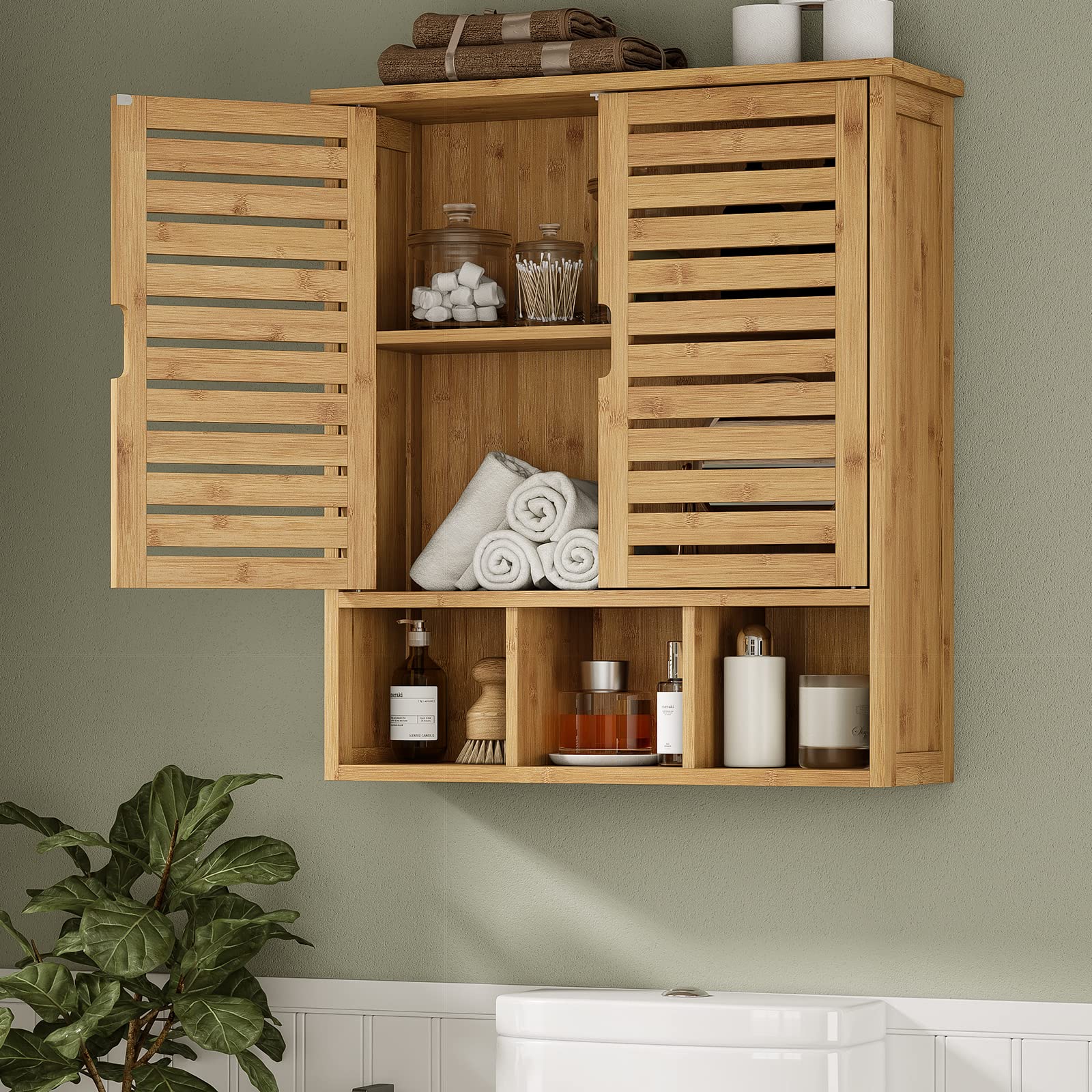HM21037 Bamboo Bathroom Wall Storage Cabinet