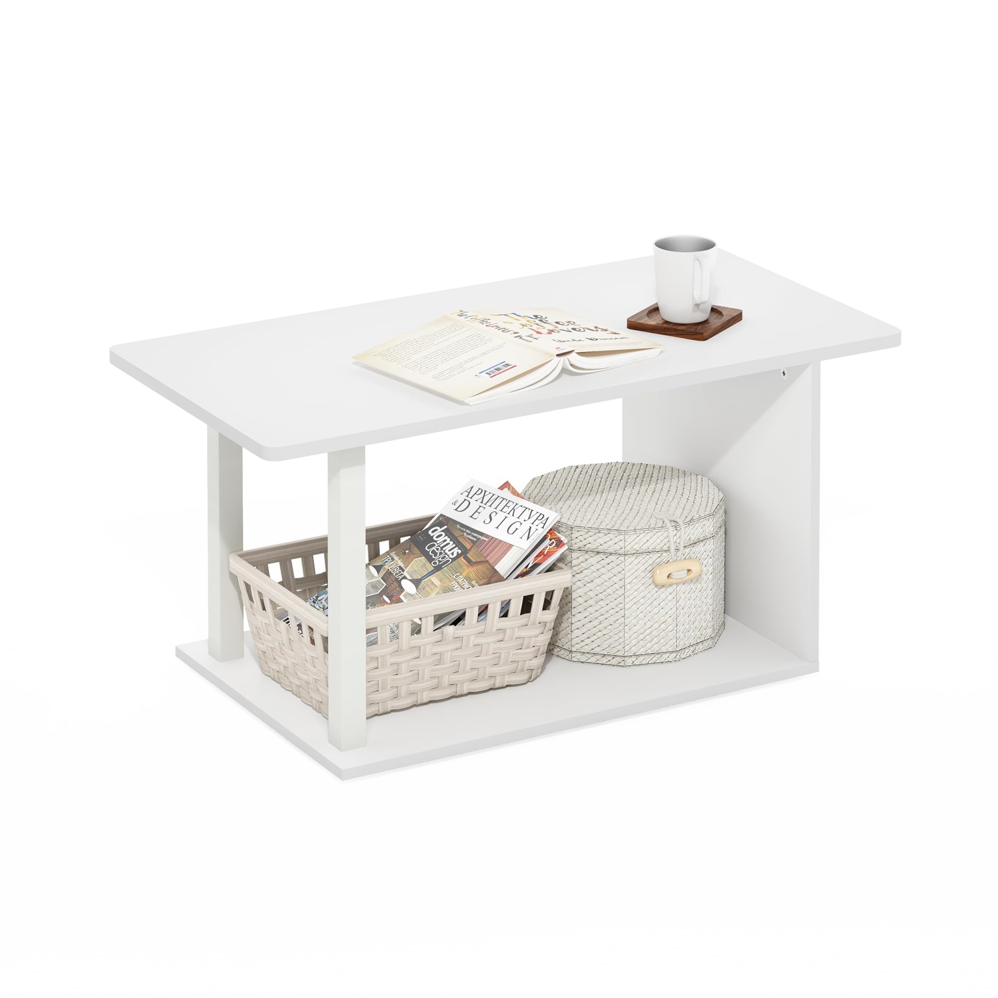 HC31124 2-Tier Modern White Coffee Table