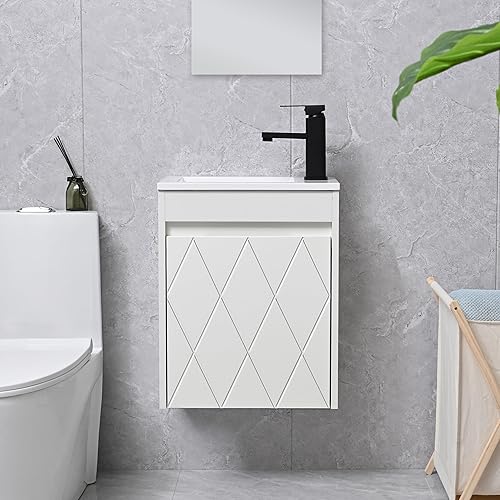 WISSEN WOOD TB21079 16 Inch Vanity Sink Combo, 16 inch Bathroom Vanity Sink Combo for Small Space, Made in Vietnam
