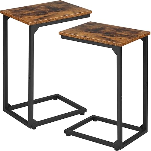WISSEN WOOD HE31026 C Shaped Sofa Side Table, C Shaped Side Table, End Tables Living Room Set of 2, Slide Under Couch Table for Sofa, TV Trays for Bedroom, Small Space, Rustic Brown, Made in Vietnam