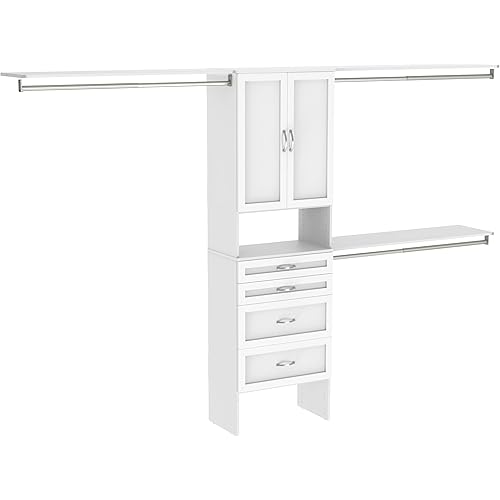 WISSEN WOOD HC31011 25-Inch Closet Organizer Kit, SuiteSymphony 25-Inch Closet Organizer Kit with Tower, 3 Hang Rods, Top Shelves, 4 Drawers, Doors, Adjustable, Pure White, Made in Vietnam