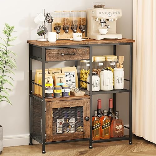 WISSEN WOOD HB11138 Multi-Purpose Buffet Sideboard Coffee Bar, Coffee Bar Cabinet for Home - Farmhouse Coffee Stand Station Multi-Purpose Buffet Sideboard Cabinet with Drawers - Kitchen Bar Table for Living Room, Corner, Small Space, Espresso, Made in Vietnam