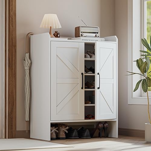 WISSEN WOOD HS31131 5-Tier Farmhouse Entryway Shoe Cabinet, Modern Large 5-Tier Shoe Storage, Adjustable Shelves, Made in Vietnam