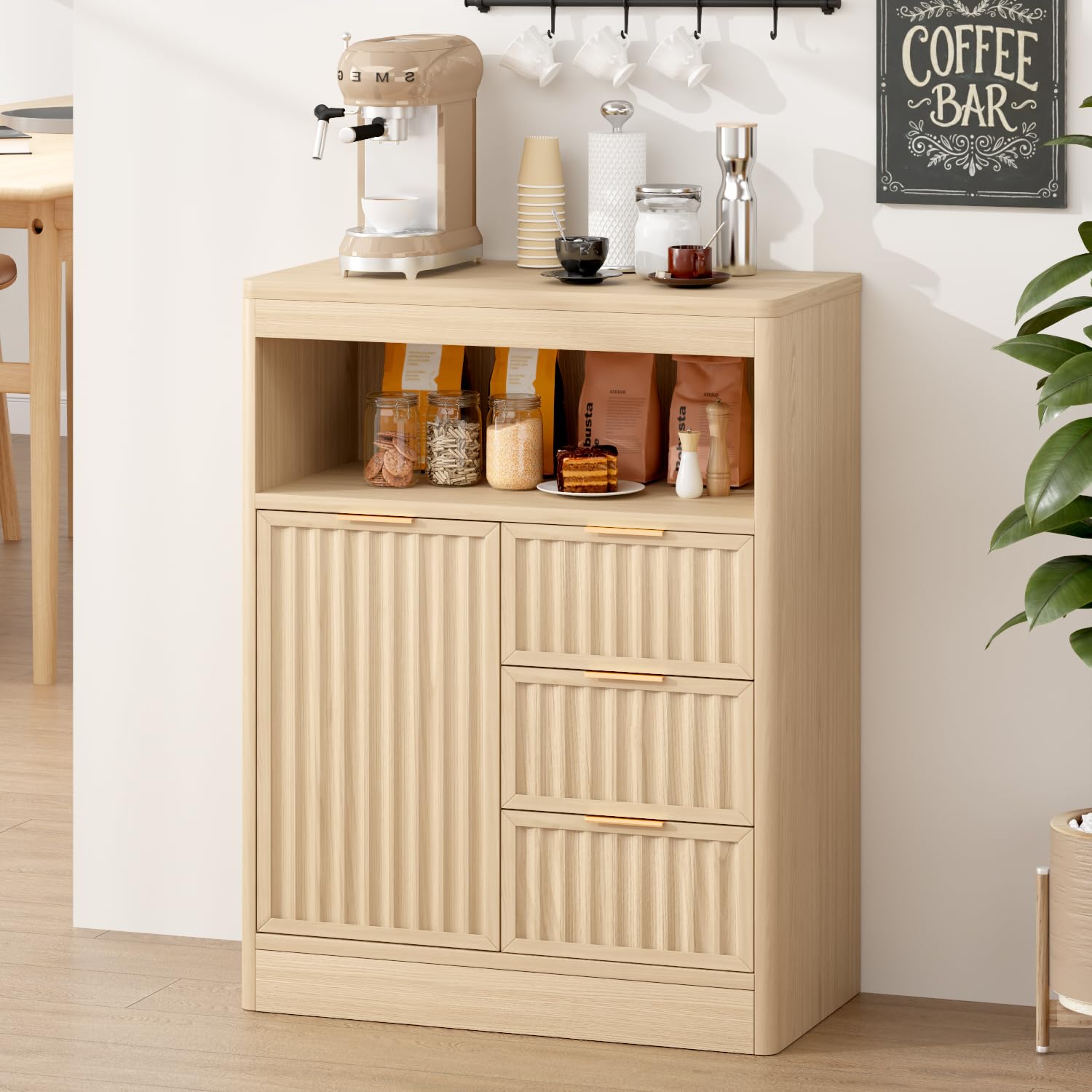 HS21216 Fluted Oak Buffet Sideboard Cabinet
