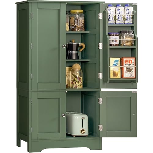 WISSEN WOOD HS11169 43" 4-Door Forest Green Cabinet, 43" H Storage Cabinet with 4 Doors, Kitchen Cabinet with 6 Door Shelves, Kitchen Pantry Cabinets for Living Room, Dining Room, Bathroom, Forest Green, Made in Vietnam