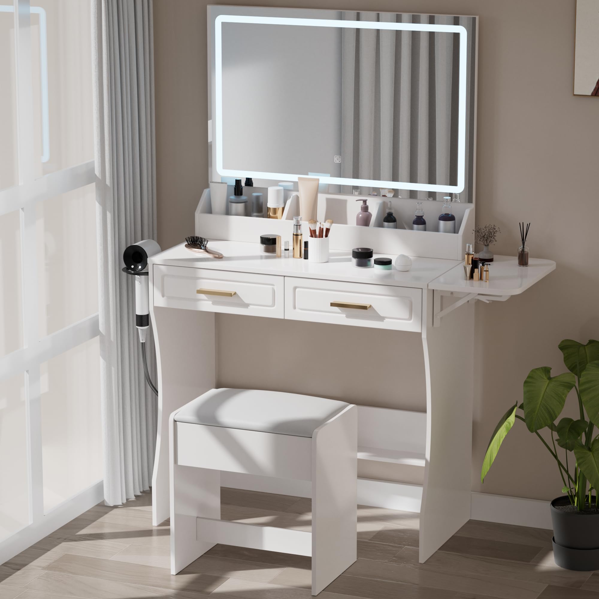 HV31103 Mirrored Makeup Vanity Desk Set