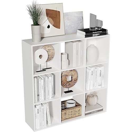 WISSEN WOOD HB31199 9-Cube Heavy Duty Wood Bookshelf, 9-Cube Bookshelf, Tall Open Back Storage Shelves, Heavy Duty Wood Cubby Organizer for Small Spaces, Dorm Room Apartment Office, Unit for Book Toy Record Player Display (White, 9-Cube), Made in Vietnam