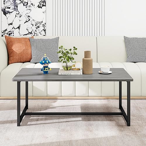 WISSEN WOOD HC31148 Rectangular Metal Frame Coffee Table, 35.4" Rectangular Coffee Table for Living Room, Modern Industrial Style Coffee Table Center Table with Metal Frame for Small Space, Apartment, Office, Easy Assembly, Grey, Made in Vietnam