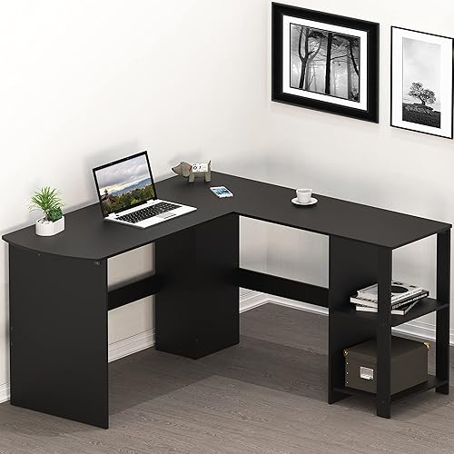 WISSEN WOOD HH41035 L-Shaped Wood Corner Office Desk, 51 x 51 Inches L-Shaped Home Office Wood Corner Desk wtih Storage, Black, Made in Vietnam