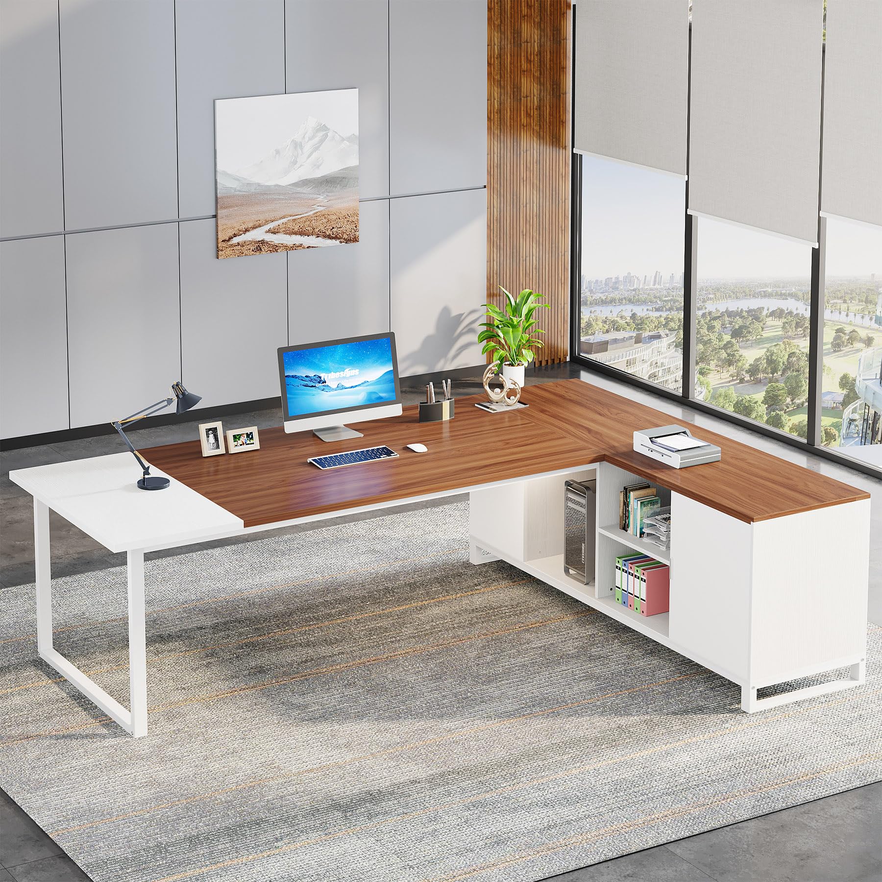 HH41065 L-Shaped Executive Desk with Cabinet