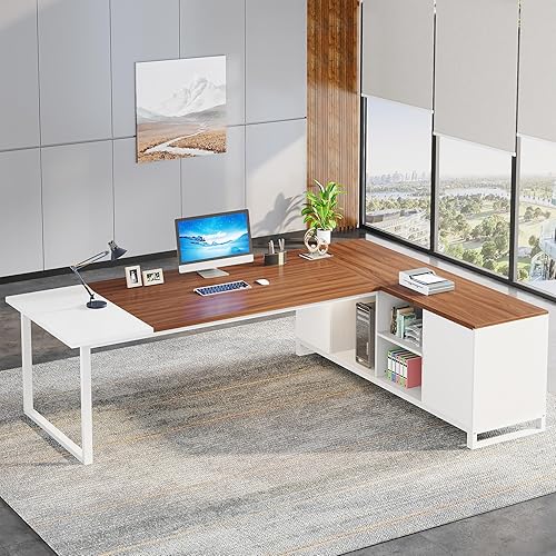 WISSEN WOOD HH41065 L-Shaped Executive Desk with Cabinet, 70.8 inch L-Shaped Executive Desk with 55 inch File Cabinet, Large Home Office Computer Desk with Storage Shelves and Cabinet, Made in Vietnam