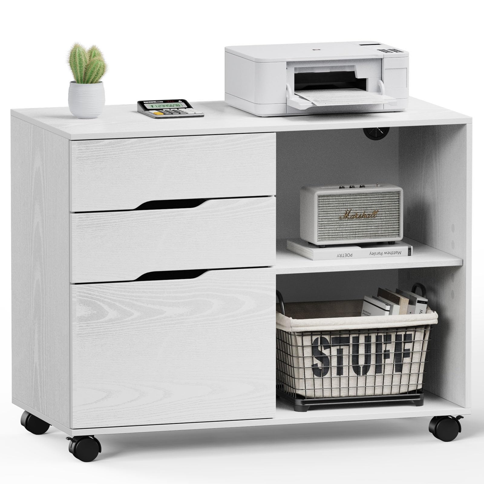 OC41188 3-Drawer White Lateral File Cabinet