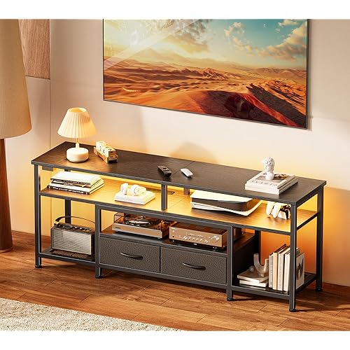 WISSEN WOOD HT31170 54 inch TV Console Media Drawers, Entertainment Center with Power Outlets and LED Lights, Media Console with Drawers, Made in Vietnam