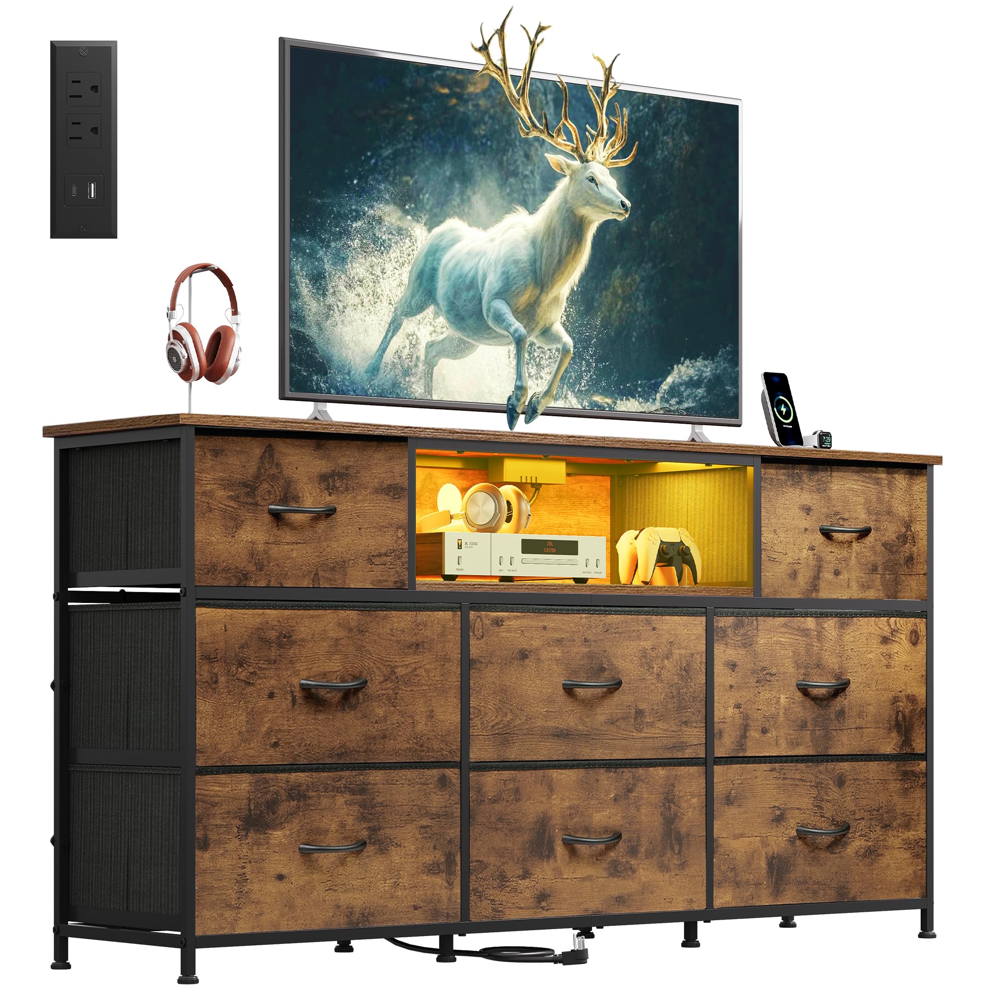 HD31143 8-Drawer LED TV Stand Dresser