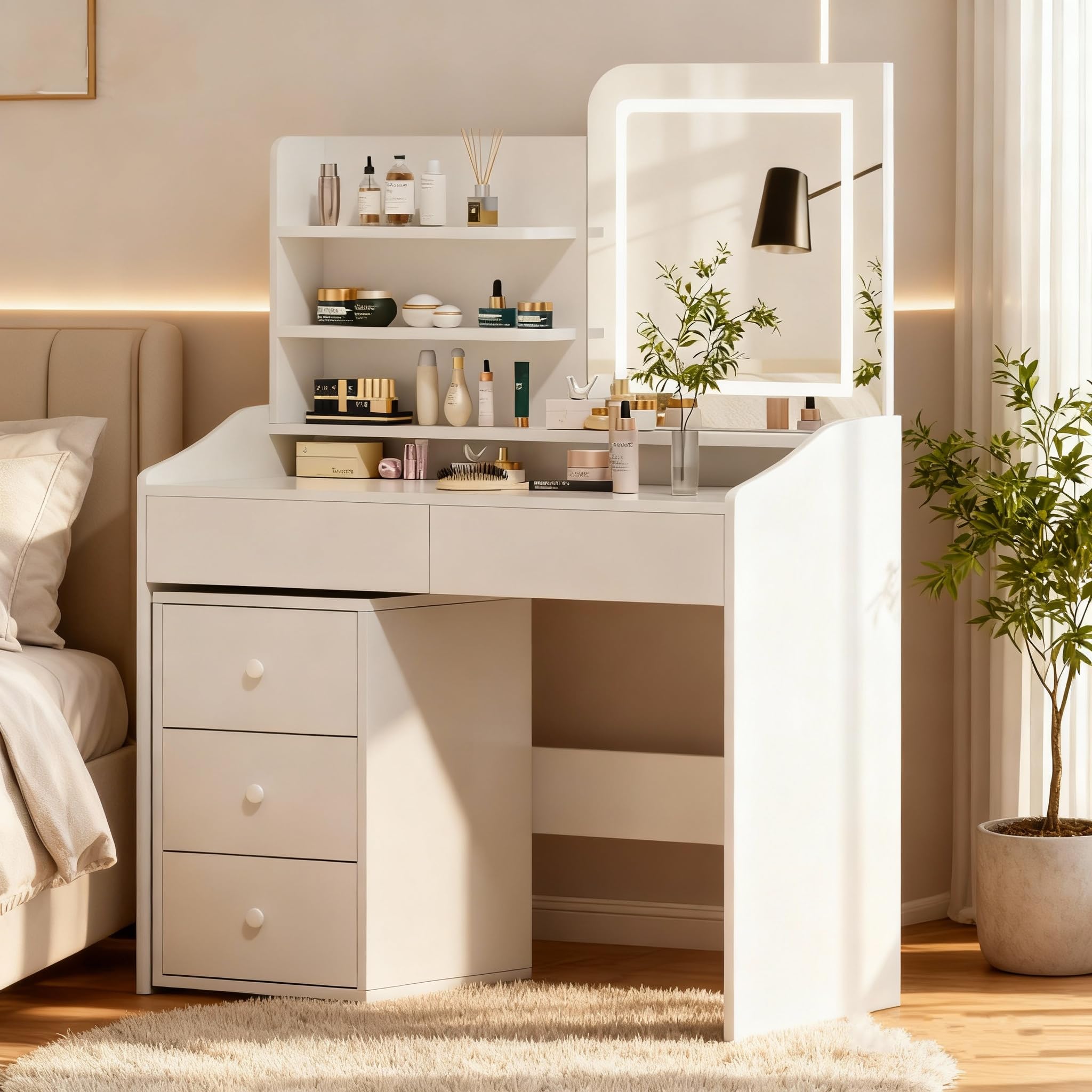 HV31205 LED Mirrored 5-Drawer Vanity Desk