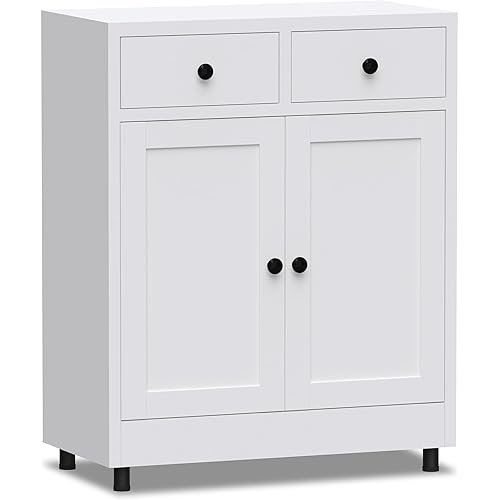 WISSEN WOOD HS11101 2-Drawer Metal Storage Cabinet, Metal Storage Cabinet with 2 Drawers and Adjustable Shelf, Sideboard Buffet Cabinet for Home, Office, Hallway, Entryway, Living Room, Kitchen Pantry and Dining Room (White), Made in Vietnam