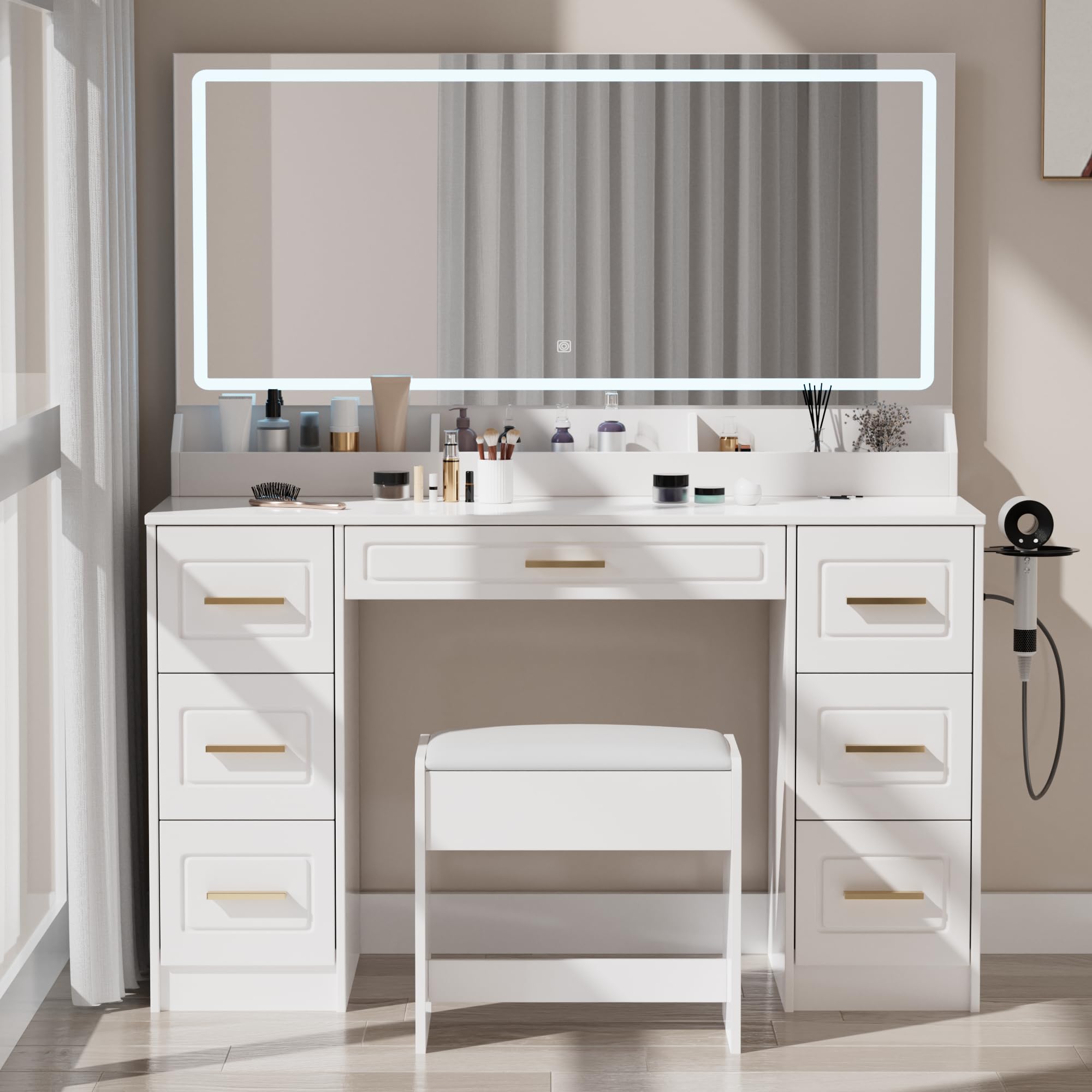 HV31168 43 Inch Mirrored LED Vanity Desk