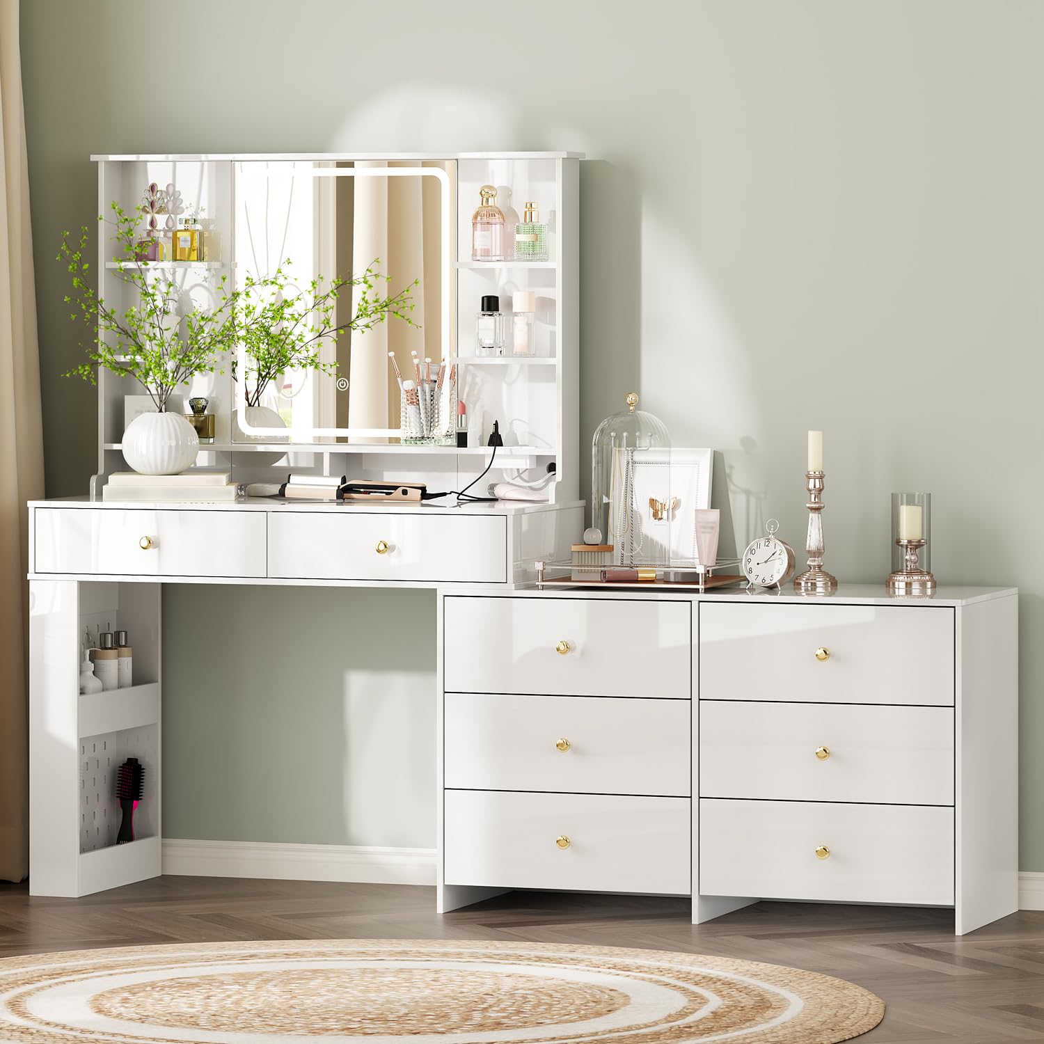 HV31173 8-Drawer Mirrored Vanity Table