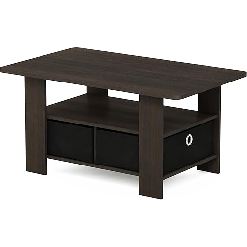 WISSEN WOOD HC31005 Modern Storage Coffee Table, ANDREY Coffee Table, Small Modern Coffee Table with Storage and Bin Drawer, Side Table for Living Room, Bedroom, Home Office, Dark Brown, Made in Vietnam