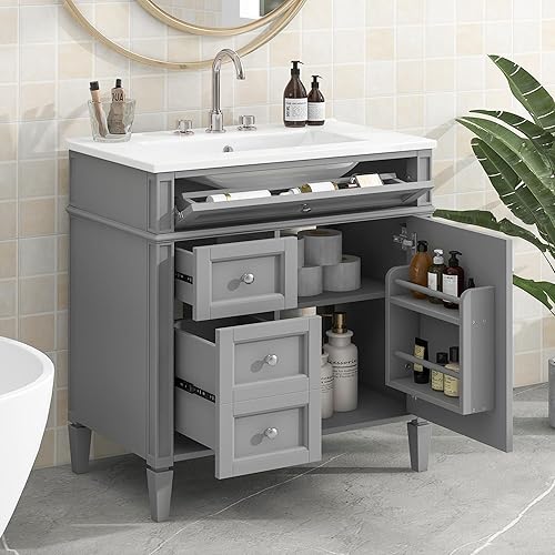 WISSEN WOOD TB21081 30 Inch Modern Freestanding Vanity, 30 inch Bathroom Vanity with Sink, Modern Freestanding Storage Cabinet, Made in Vietnam