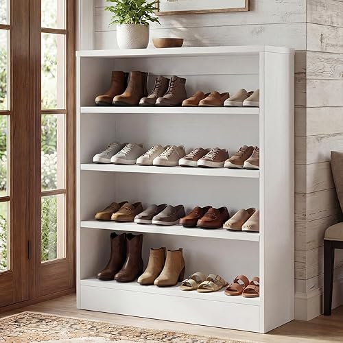 WISSEN WOOD HF31222 5-Tier Modern White Shoe Cabinet, 5-Tier Modern Wood Shoe Storage Organizer, Made in Vietnam