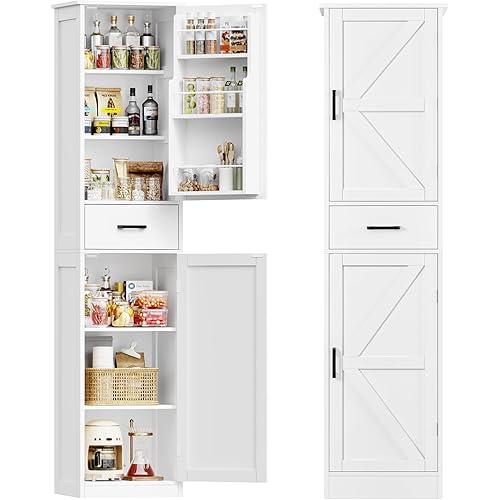 WISSEN WOOD HS11125 Narrow Tall Kitchen Pantry Cabinet, Tall Storage Cabinet with 3 Door Shelves & 1 Drawer, Narrow Kitchen Pantry Cabinet for Living Room, Bathroom, Entryway, White, Made in Vietnam
