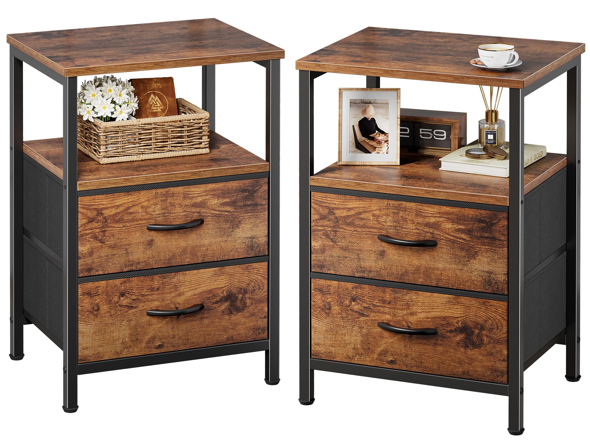 HN31179 Set 2 Fabric Drawer Nightstands