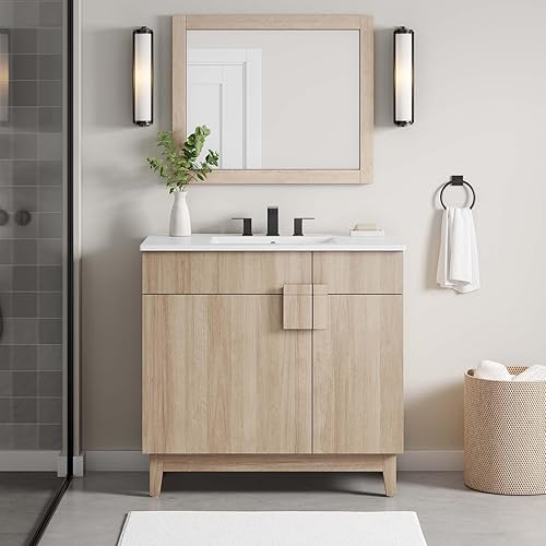 WISSEN WOOD TB21073 36 Inch Oak Bathroom Vanity, EEI-6400-OAK Miles 36” Bathroom Vanity Cabinet, Made in Vietnam
