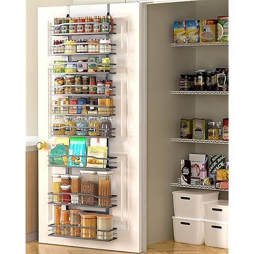 WISSEN WOOD KC11045 9-Tier Over Door Pantry Organizer, 9-Tier Over The Door Pantry Organizer, Pantry Organization and Storage, Black Hanging Basket Wall Spice Rack Seasoning Shelves, Home & Kitchen Bedroom Bathroom House Essentials, Made in Vietnam