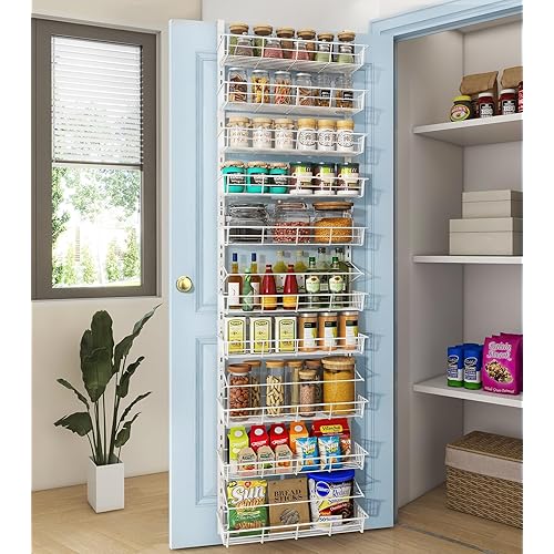 WISSEN WOOD KS11098 10-Tier Over Door Pantry Organizer, 10-Tier Over The Door Pantry Organizer, Pantry Organization and Storage, Metal Hanging Adjustable Basket, Wall Spice Rack Seasoning Shelves, Home & Kitchen Essentials, Made in Vietnam