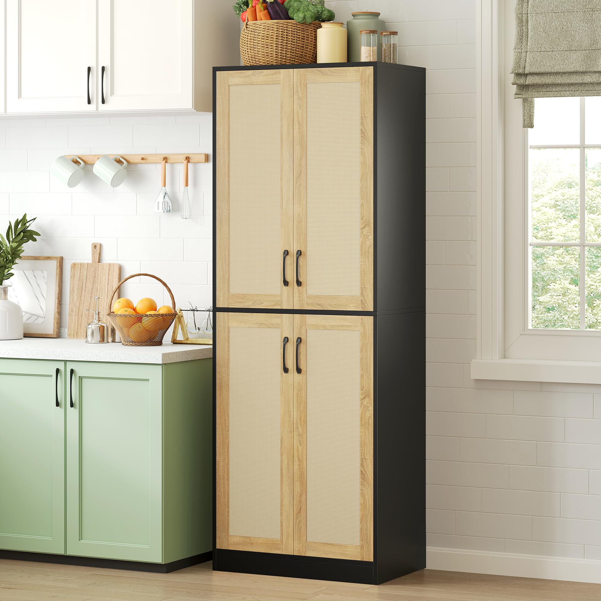 HS11080 67 Inch Rattan Pantry Cabinet