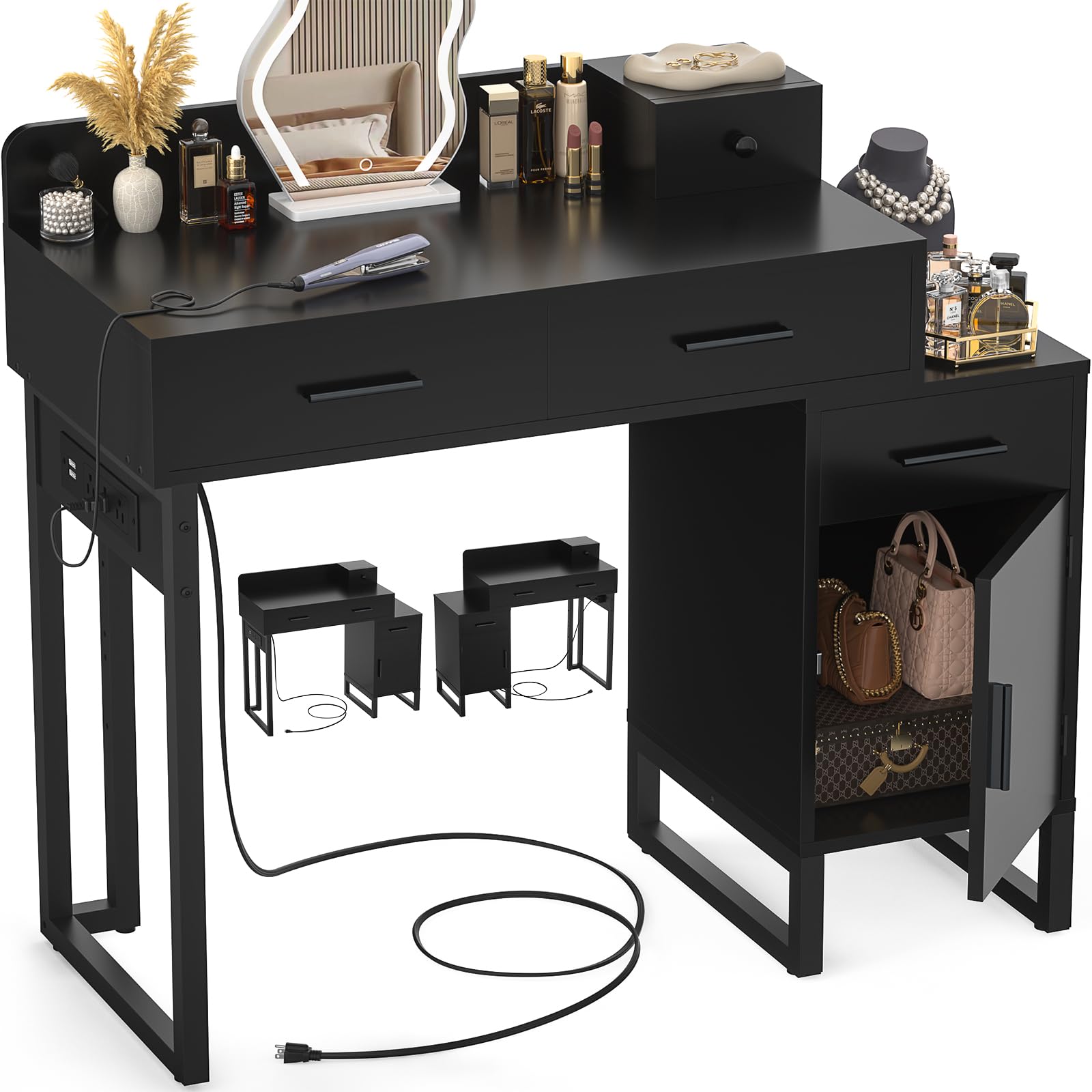 HV31157 4-Drawer Mirrored Vanity Desk