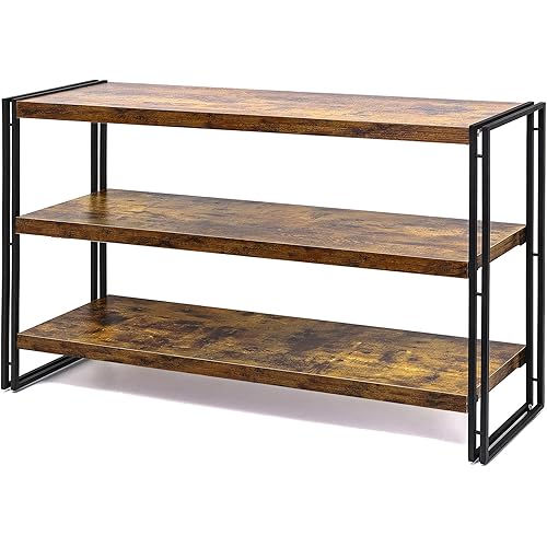 WISSEN WOOD HB31028 3-Tier Rustic Wood Industrial Bookcase, 3-Tier Rustic Wood and Metal Industrial Bookcase - 40in, for Home Office, Bedroom, Kitchen, Bathroom, Made in Vietnam