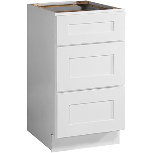 WISSEN WOOD HS21008 Shaker Unassembled Drawer Base Cabinet, Brookings Shaker Unassembled Drawer Base Kitchen Cabinet 3DB18, 18 W x 24 D x 34.5 H, Painted White, Solid Wood, Made in Vietnam