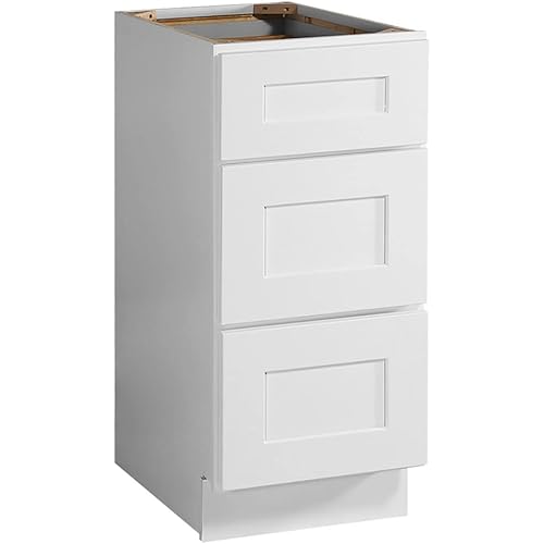WISSEN WOOD HS21010 Shaker Unassembled Drawer Kitchen Cabinet, Brookings Shaker Unassembled Drawer Base Kitchen Cabinet 3DB15, 15 W x 24 D x 34.5 H, Painted White, Solid Wood, Made in Vietnam