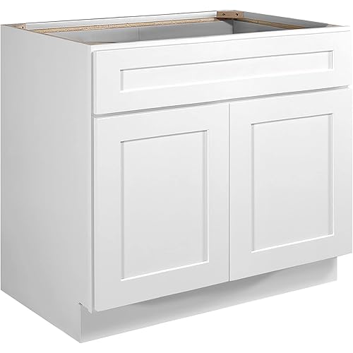 WISSEN WOOD TS21009 Shaker Unassembled Sink Base Cabinet, Brookings Shaker Unassembled Sink Base Kitchen Cabinet SB36, 36 W x 24 D x 34.5 H, Painted White, Solid Wood, Made in Vietnam