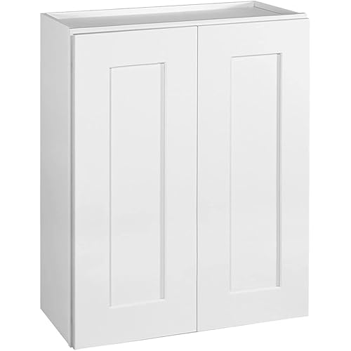 WISSEN WOOD HS21007 Shaker Unassembled Wall Kitchen Cabinet, Brookings Shaker Unassembled Wall Kitchen Cabinet W2430, 24 W x 12 D x 30 H, Painted White, Solid Wood, Made in Vietnam