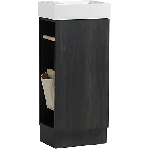 WISSEN WOOD TB21040 16 Inch Small Bathroom Vanity, 16 inch Small Bathroom Vanity with Sink Black Space Saving Fit, Made in Vietnam