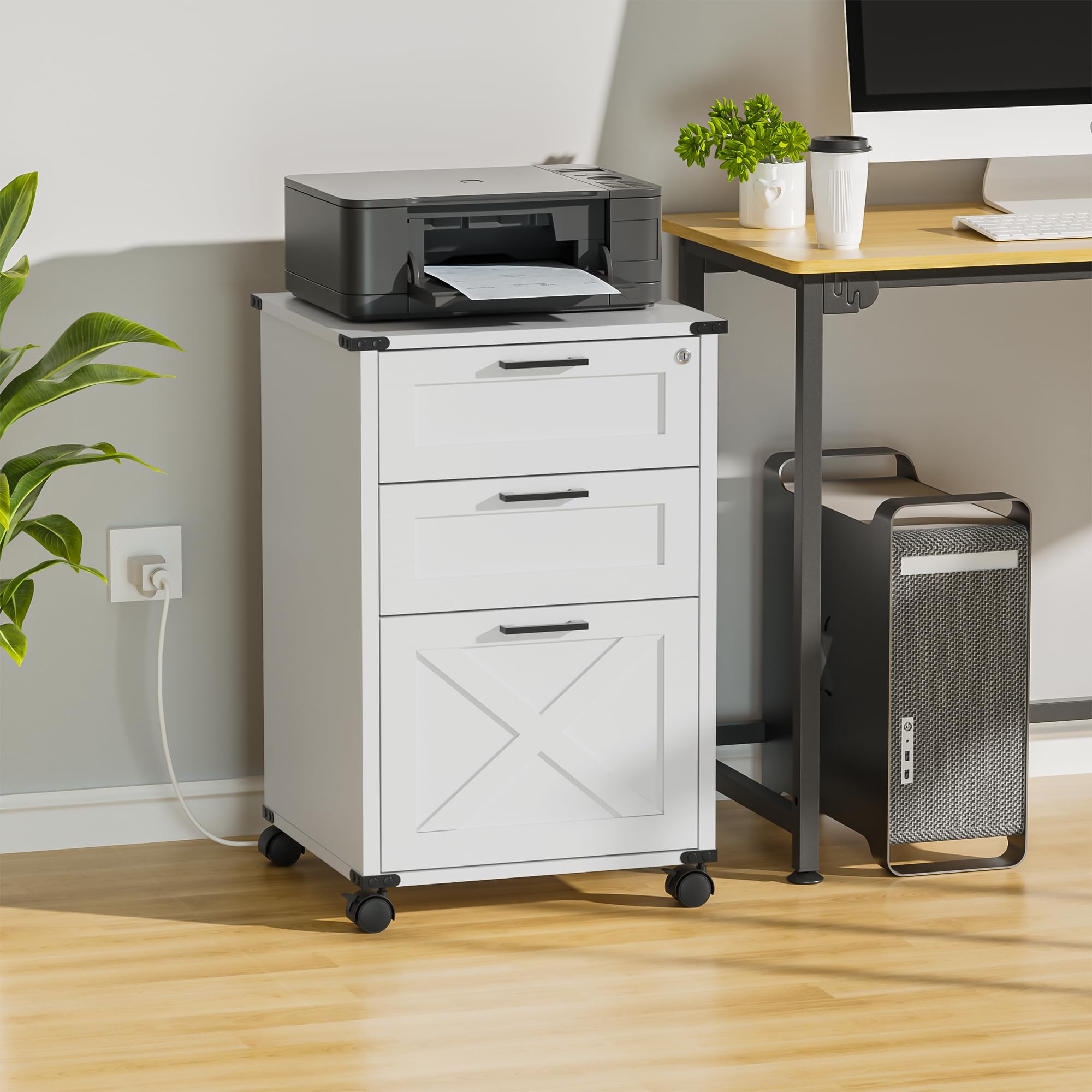HH41161 Lockable Wood Mobile File Cabinet