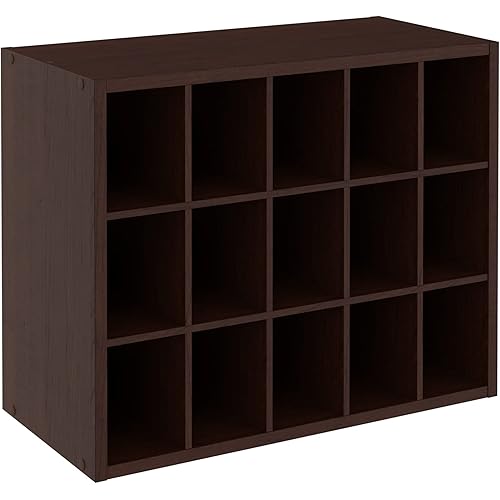 WISSEN WOOD HF31002 15 Cube Stackable Storage Organizer, 15 Cube Stackable Storage Organizer for Shoes, Bags, Crafts, Espresso finish, Made in Vietnam