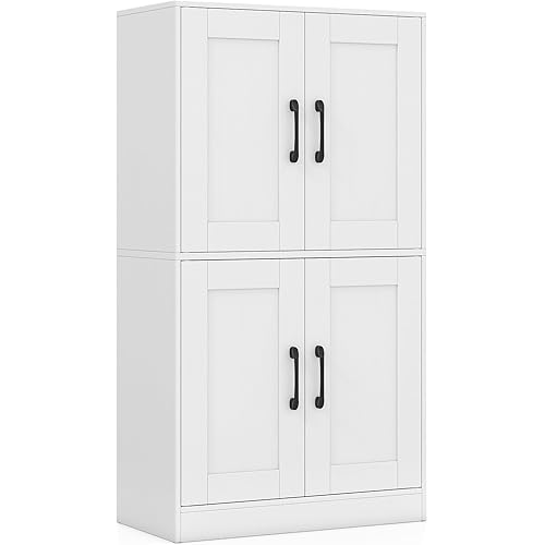 WISSEN WOOD HS21204 43" White Bathroom Storage Cabinet, Bathroom Cabinet, 43.5” Storage Cabinet with Doors & Adjustable Shelves, Kitchen Pantry, Storage Organizer for Living Room Dining Room Study (White), Made in Vietnam