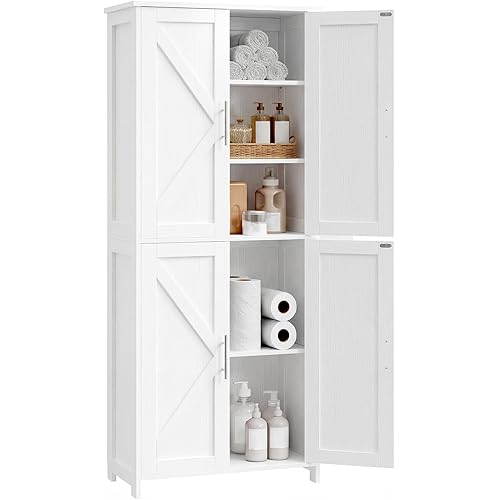 WISSEN WOOD HS21209 63" Tall Barn Door Pantry, Tall Bathroom Storage Cabinet, 11 x 22.8 x 63 Inches, Floor Cabinet with Barn Doors, Adjustable Shelf, Linen Pantry Cabinet for for Kitchen, Laundry Room, Living Room, Entryway, White, Made in Vietnam