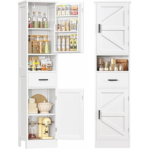 WISSEN WOOD HP11220 67" Tall White Storage Cabinet, 67" H Tall Storage Cabinet with 2 Doors, Bathroom Storage Cabinet, Kitchen Pantry Cabinets for Living Room, Dining Room, Bathroom, White, Made in Vietnam