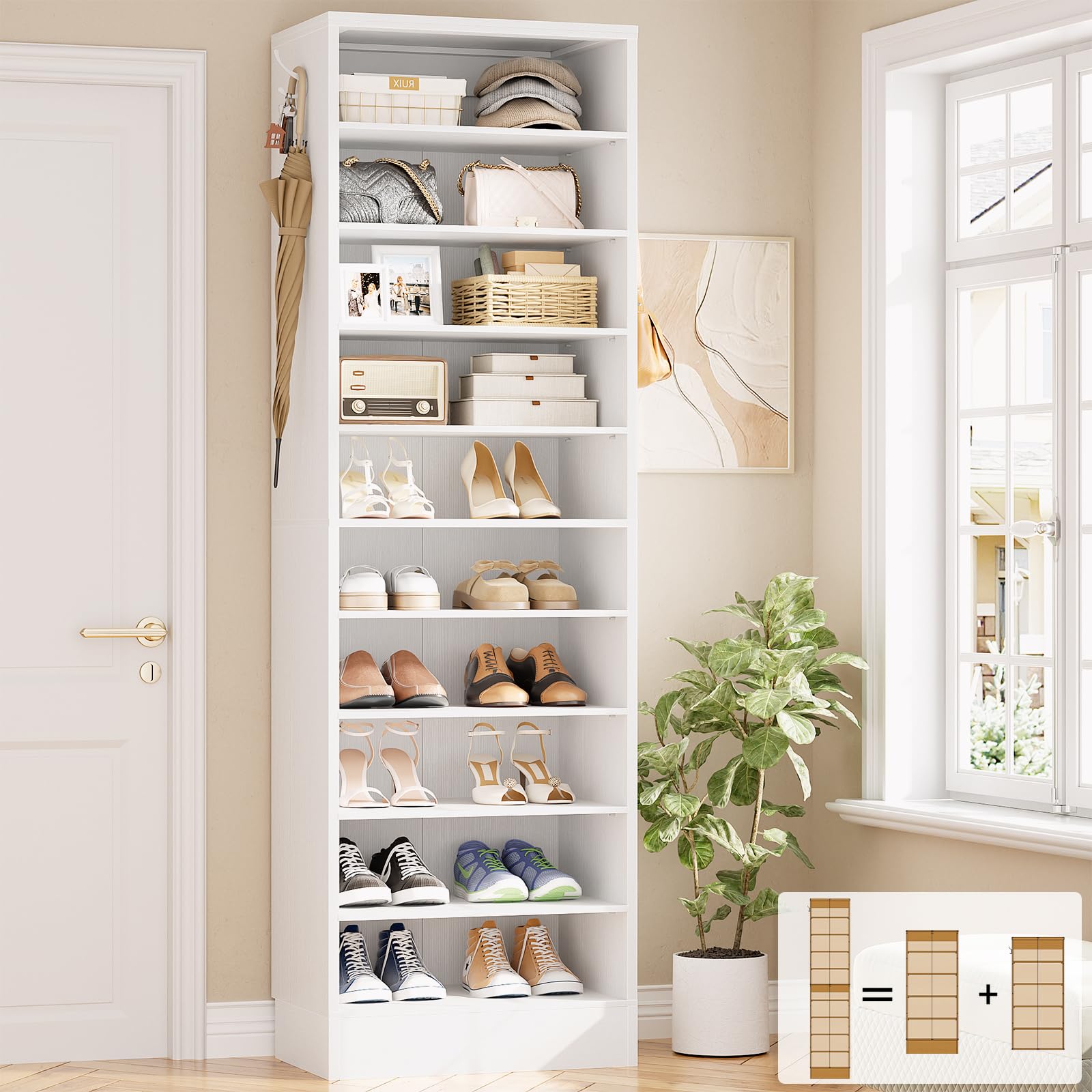 HF31230 10-Tier Narrow Vertical Shoe Rack
