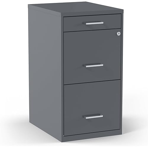 WISSEN WOOD OO41062 3-Drawer Vertical Mobile File Cabinet, 3-Drawer Vertical File Cabinet, Letter Size Documents, Lockable & Mobile, 18.9" D x 14.3" W x 26.8" H, Charcoal, Made in Vietnam