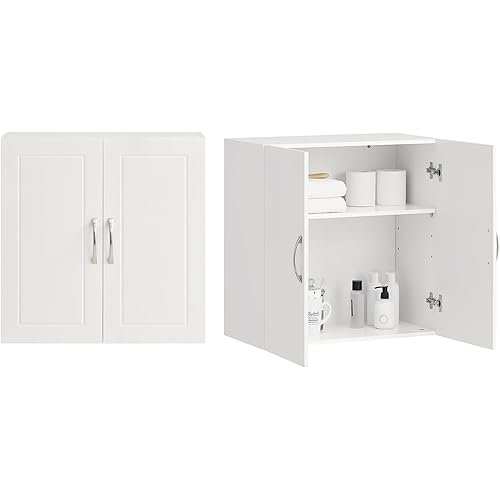 WISSEN WOOD HM21012 Wall Mounted Laundry Medicine Cabinet, Wall Cabinet Laundry Room, Medicine Cabinet for Bathroom Kitchen Garage, Wall Storage Cabinet with Adjustable Shelf, White, Made in Vietnam
