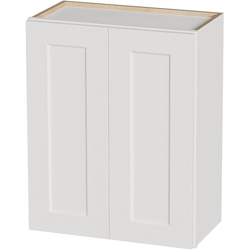 WISSEN WOOD HM21228 White Shaker Hanging Laundry Cupboard, Laundry Room Cabinets Wall Mounted with Doors & Shelves, Solid Wood RTA Medicine Storage Cabinet, 24Wx30Hx12D Inch White Shaker Hanging Cupboard, Space-Saving for Kitchen, Bathroom, Garage, Made in Vietnam