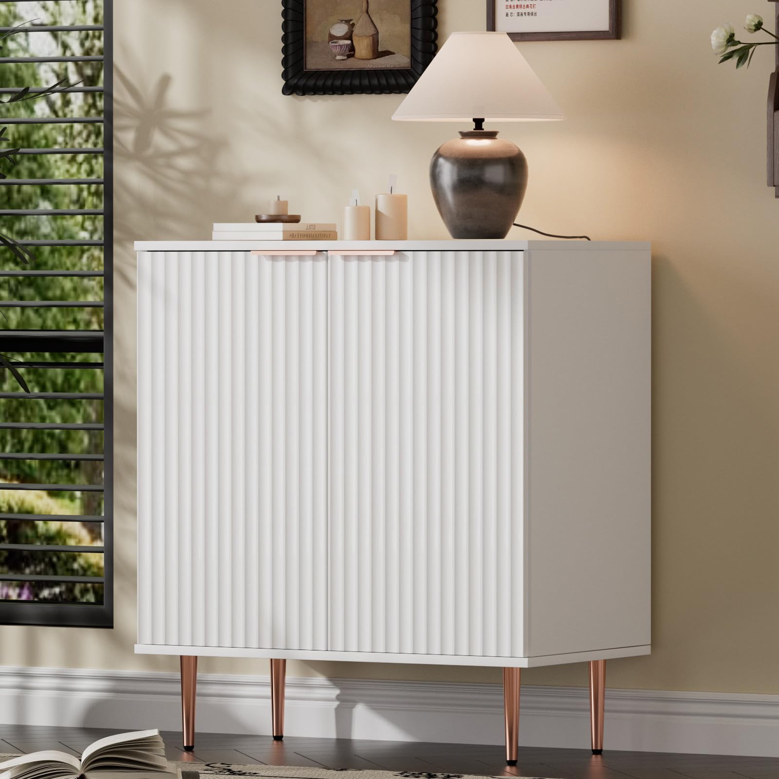 HB21072 White Fluted Buffet Storage Cabinet