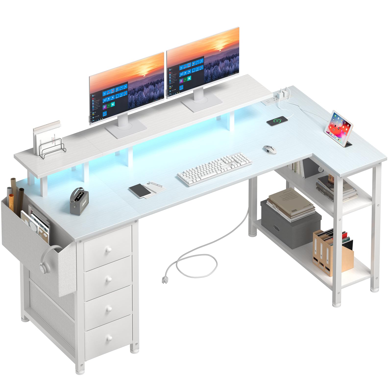 HH41109 White L Shaped Computer Desk